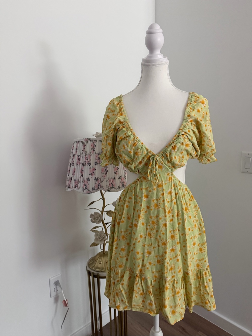 Sophie Rue Light Lime Green Floral Tie-Front Top